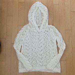 Anthropologie White Crochet Hood Sweater Sm NWOT